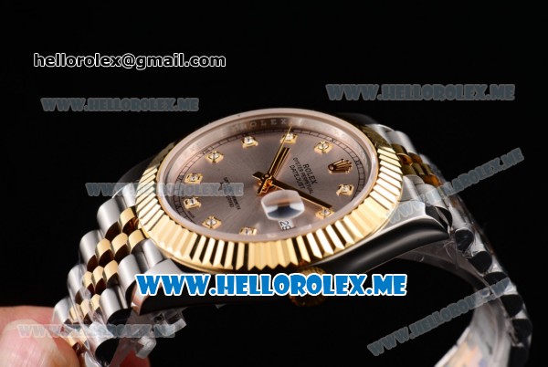 Rolex Datejust II Asia 2813 Automatic Two Tone Case/Bracelet with Grey Dial and Diamonds Markers (BP) - Click Image to Close